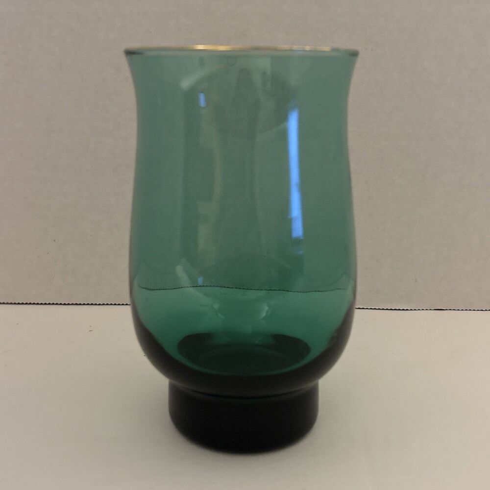 Vintage Libbey Tulip Teardrop 12 oz Green Glass Tumbler Gold Rim *FLAWED*